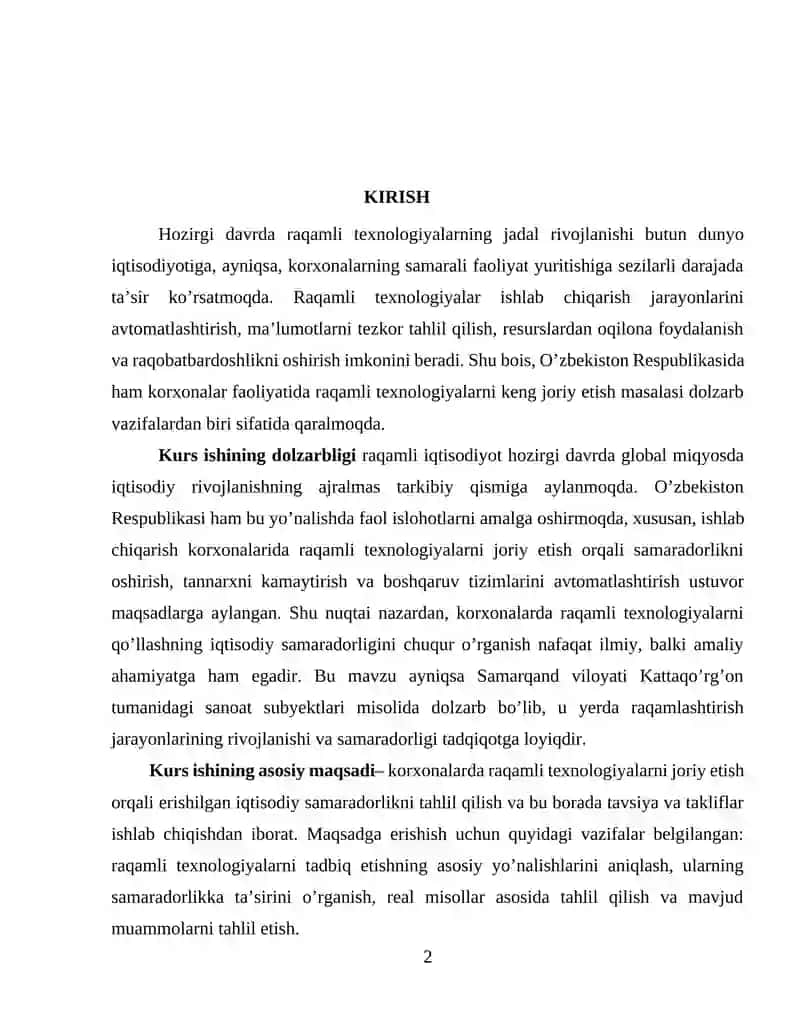 Korxonalarda raqamli texnologiyalarni qo’llashning iqtisodiy samaradorligi 2