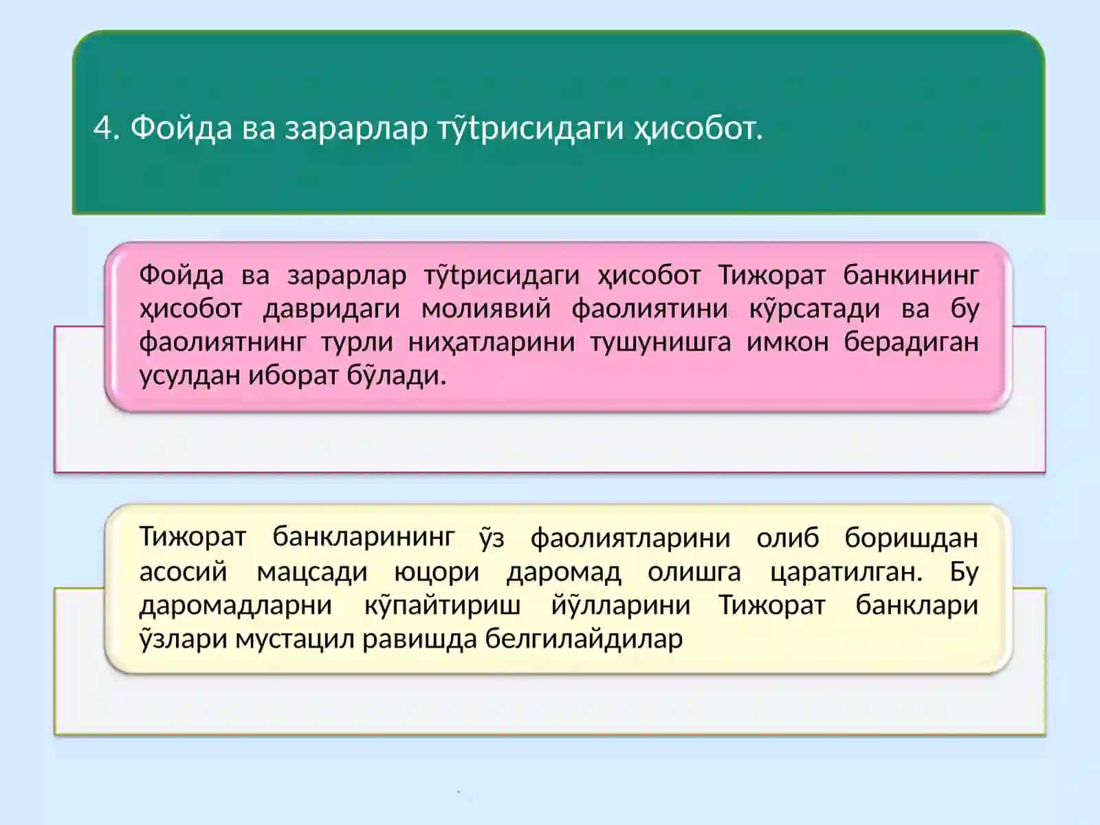 Tijorat banklari foyda va zararlar to‘g‘risidagi hisobot. 2