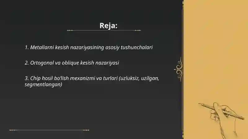 Metallarni kesish nazariyasining asosiy tushunchalari 2