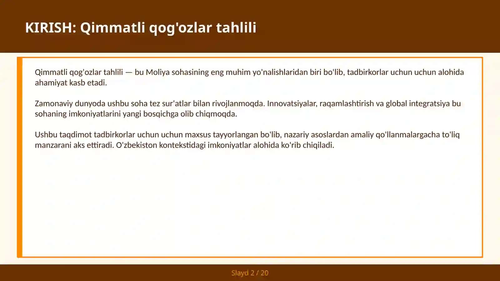 Qimmatli qog'ozlar tahlili 2