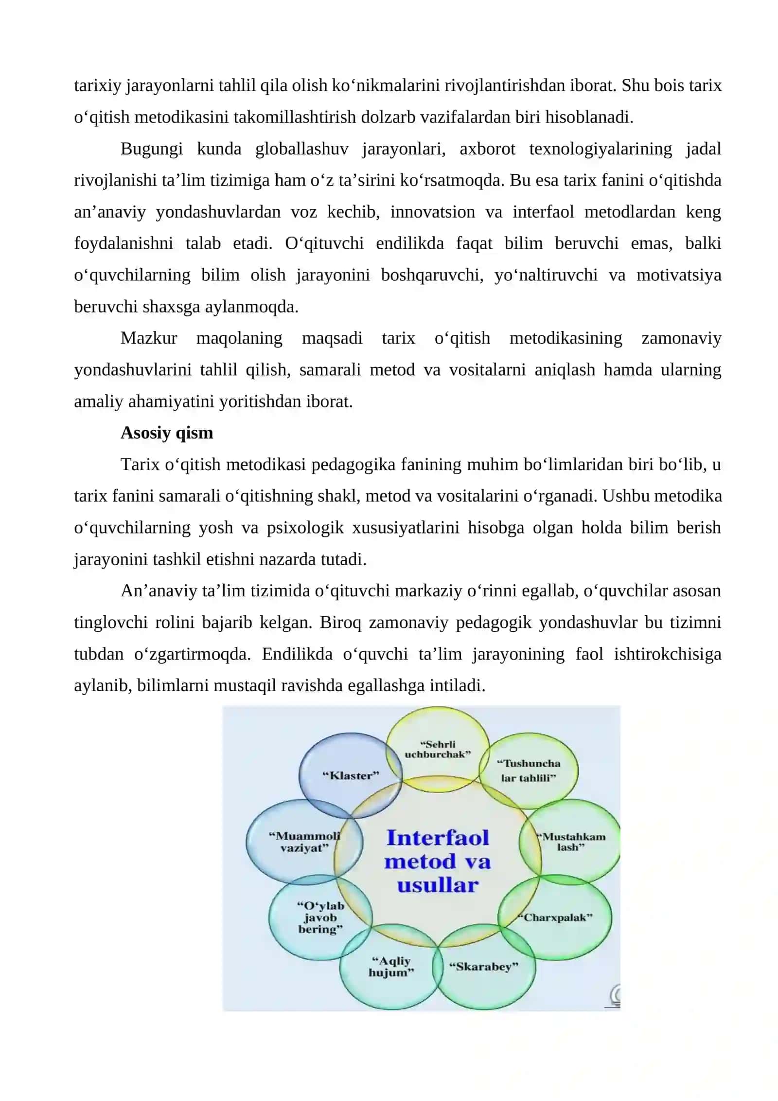 TARIX O‘QITISH METODIKASINING ZAMONAVIY YONDASHUVLARI 2