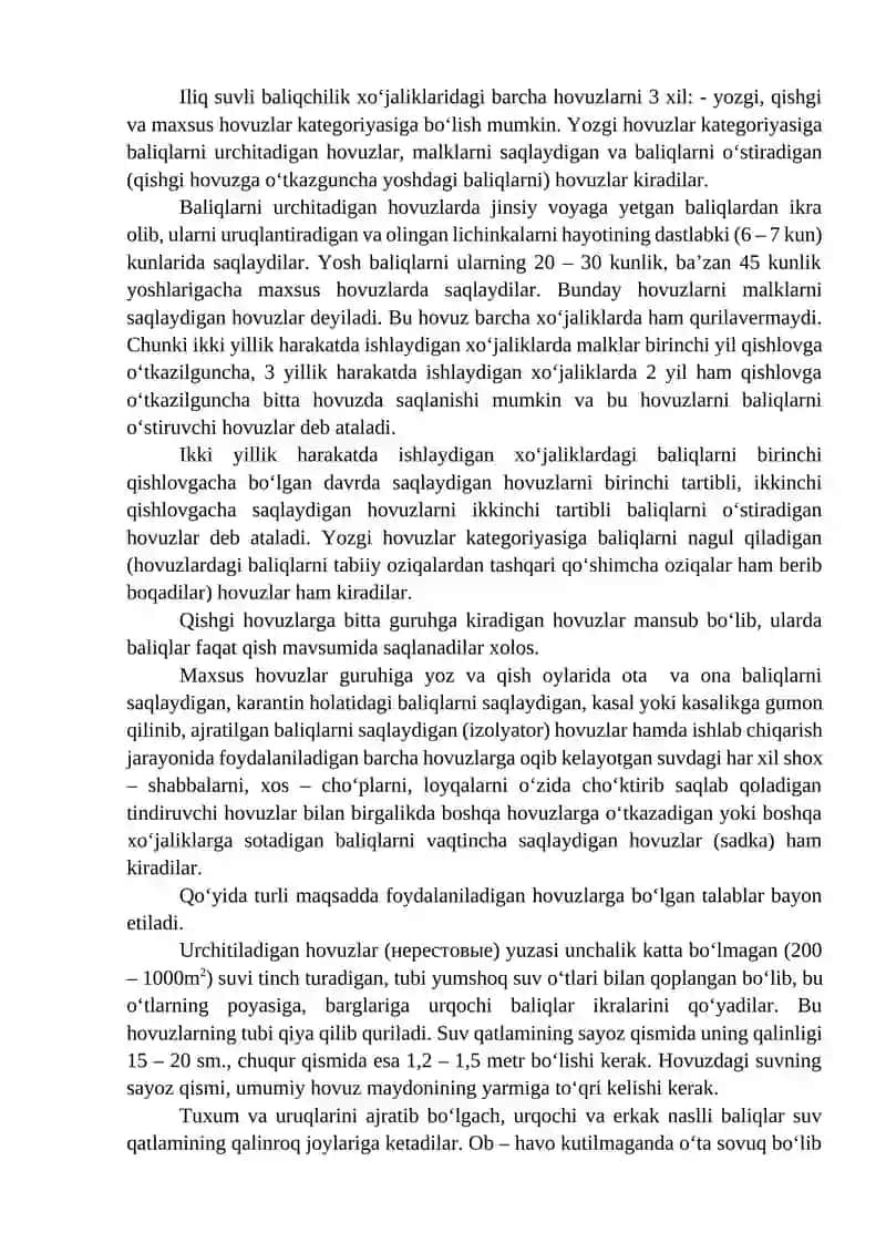 Karp baliqchilik hovuzlarining biologik tasnifi 2