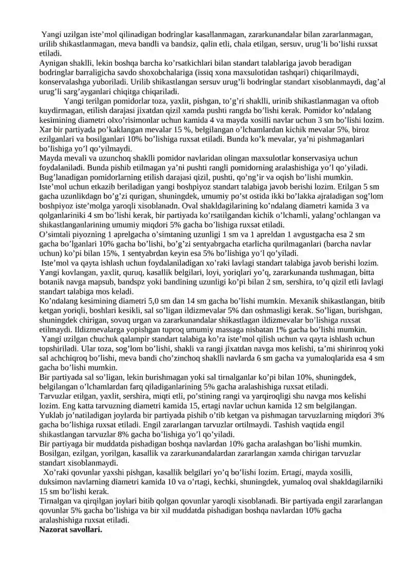Sabzavot va poliz maxsulotlarini tayyorlash 2