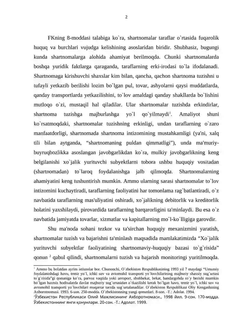 Shartnoma tushunchasi va uning bozor munosabatlari sharoitidagi ahamiyati 2