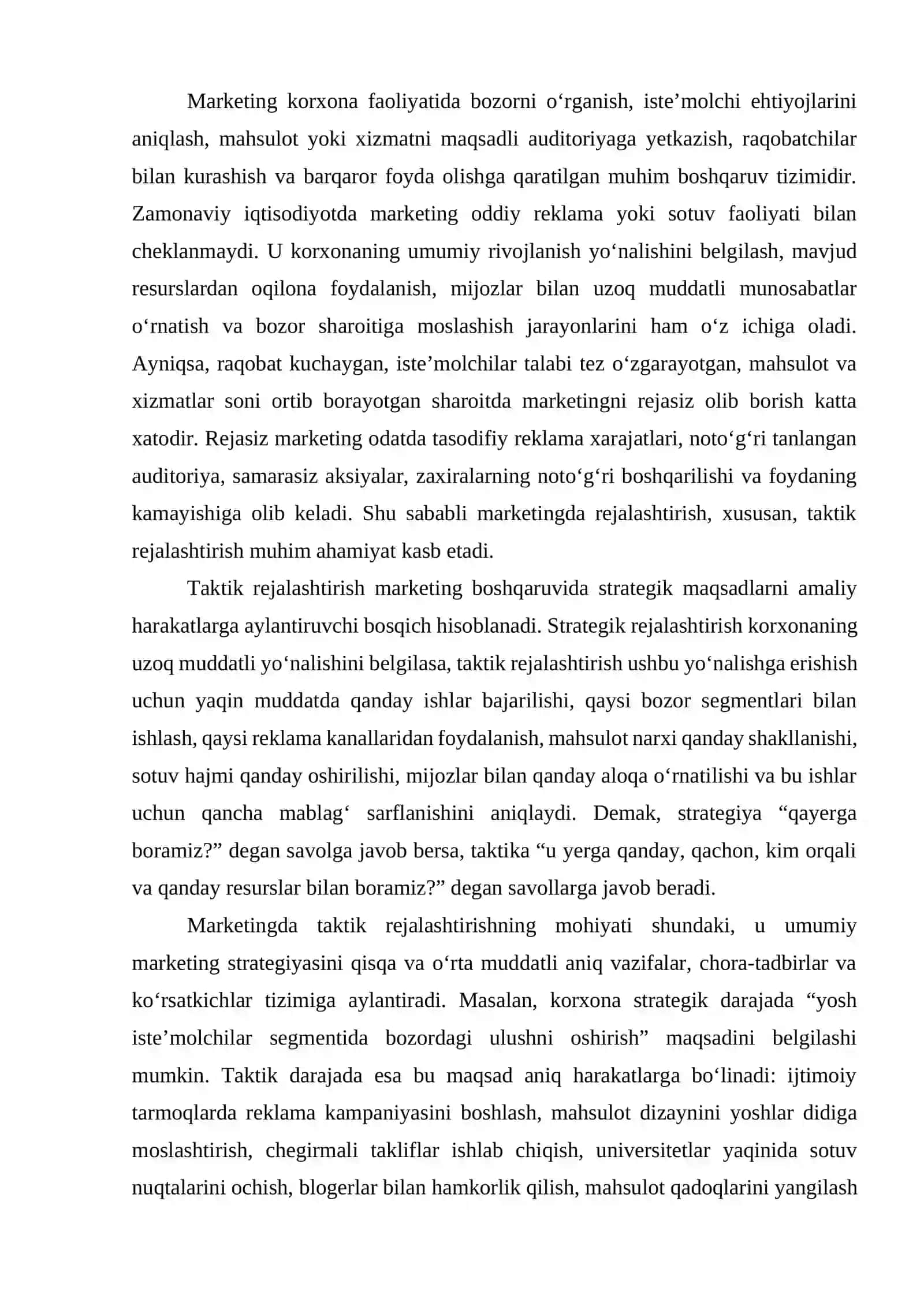 Marketingda taktik rejalashtirish va nazorat 2