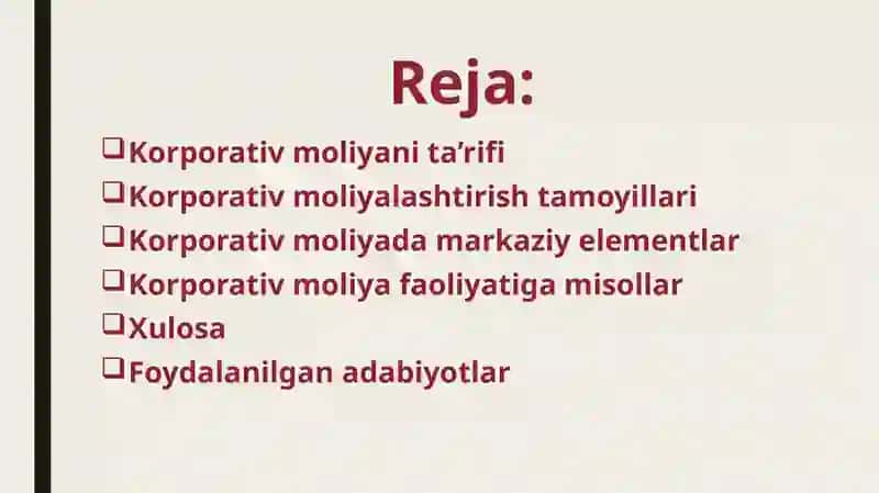 Korporativ moliya ta'rifining o'rganish-usullari 2