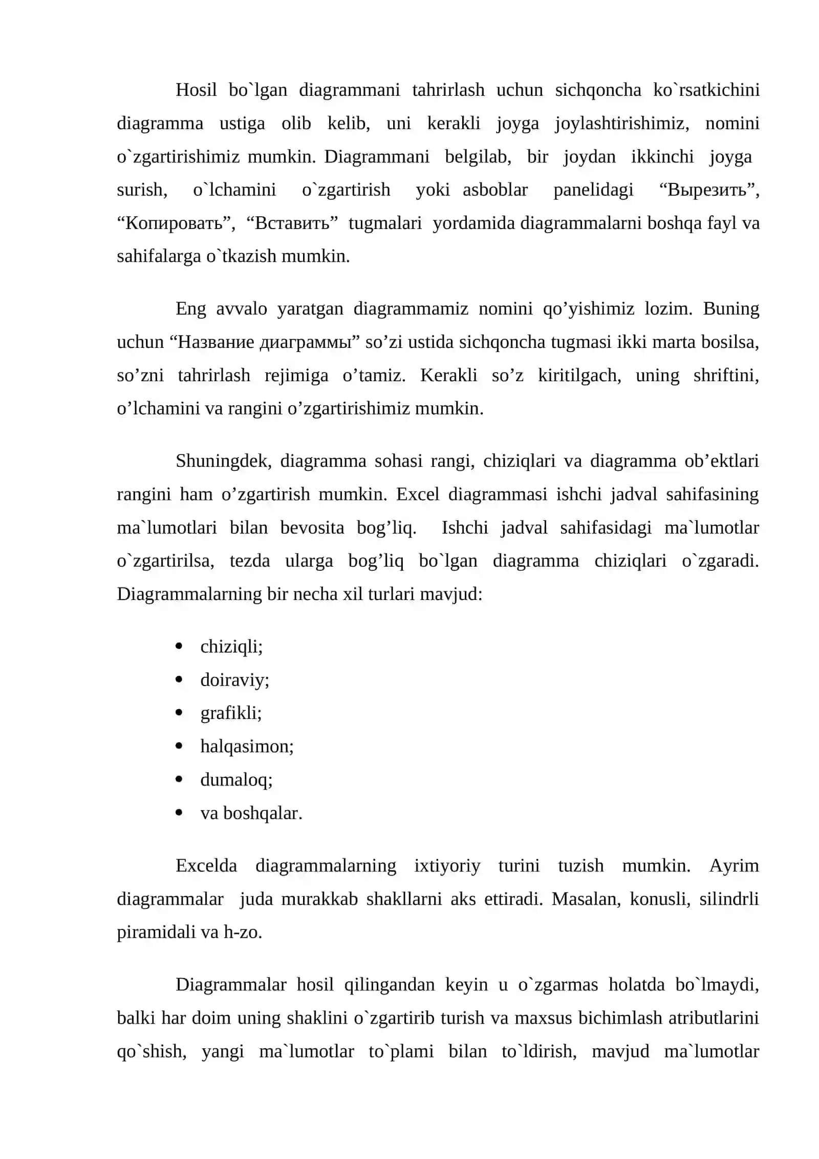 Excel daturida diagrammalar bilan ishlash 2