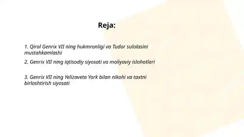 Qirol Genrix VII ning hukmronligi va Tudor sulolasini mustahkamlashi 2