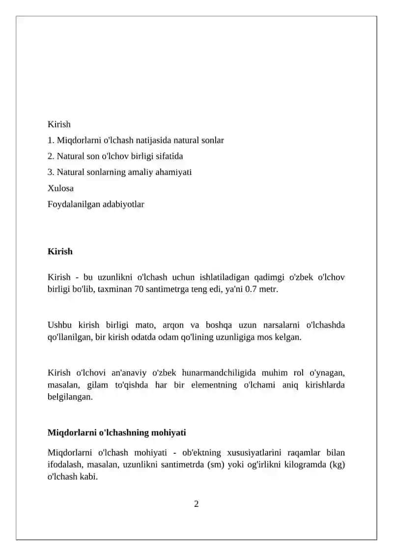 Natural sonlar miqdorlarni oʻlchash natijasi sifatida 2