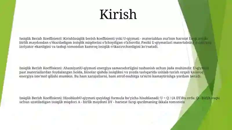 Issiqlik Berish Koeffisienti 2