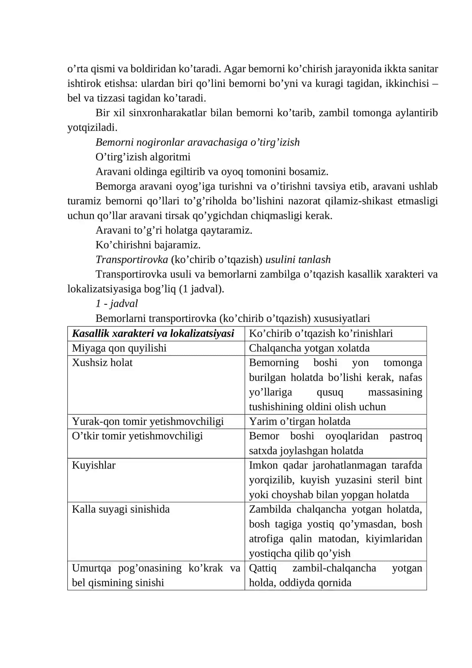 Kasalxona terapevtik bo’limlarida bеmorlarni transportirovka qilish usullari 2