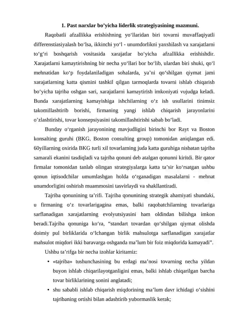 Past xarajatlar strategiyasi 2