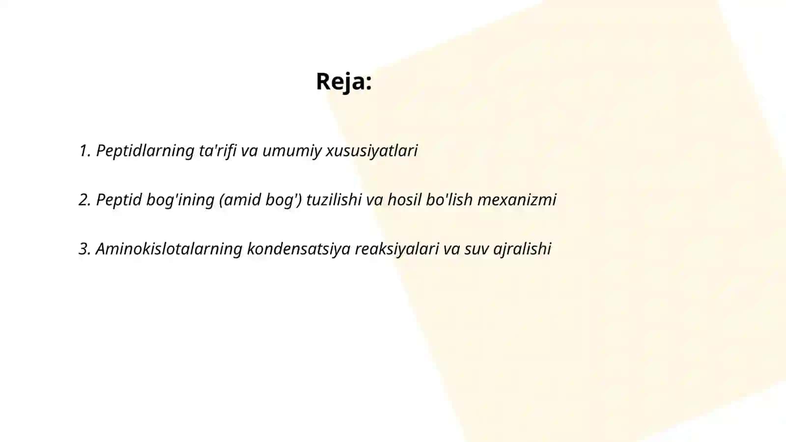 Peptidlarning hosil bo'lishi va kimyoviy tabiati 2