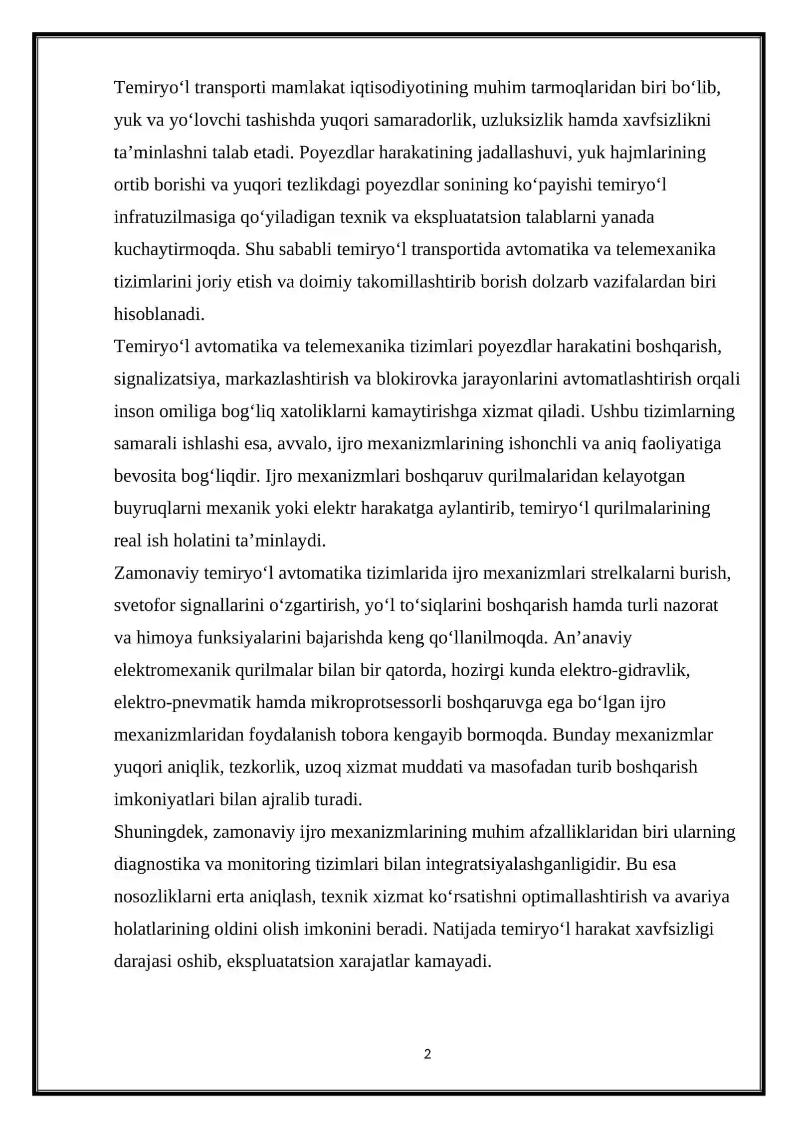 Temiryo‘l avtomatika va telemexanika tizimlaridagi zamonaviy ijro mexanizmlari 2
