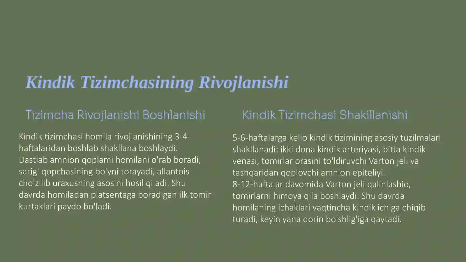 Kindik Tizimchasi: Ona-Homila Aloqasi 2