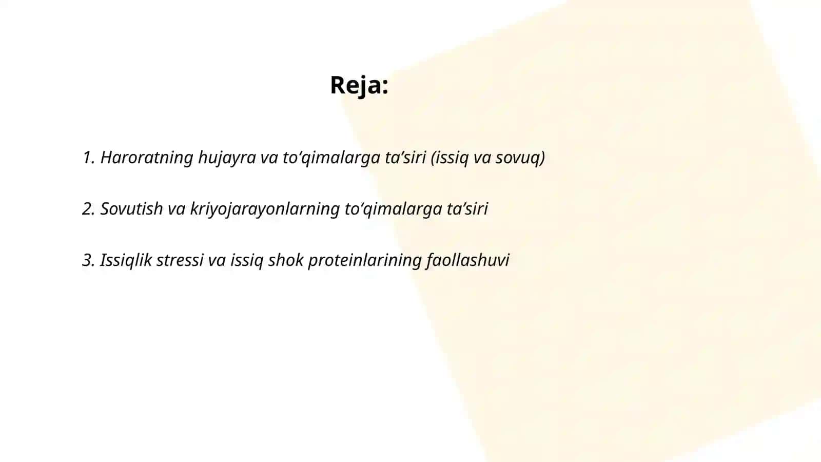 Tirik organizm toʻqima va Hujayralariga fizik omillarning taʼsiri 2
