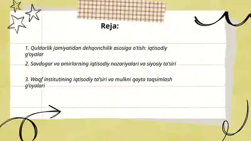 Quldorlik jamiyatidan dehqonchilik asosiga o‘tish: iqtisodiy g'oyalar 2