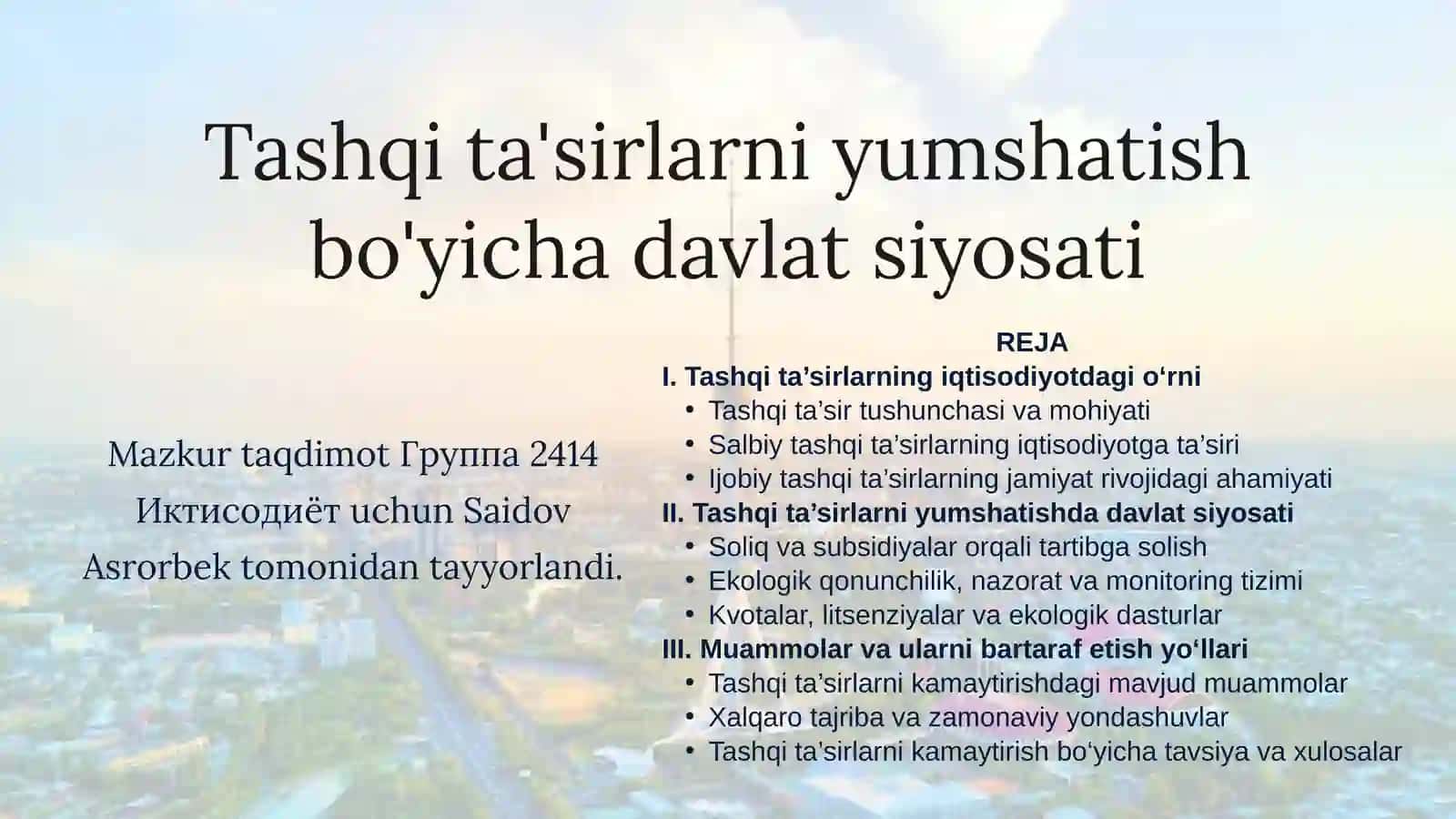 Tashqi ta'sirlarni yumshatish bo'yicha davlat siyosati 2