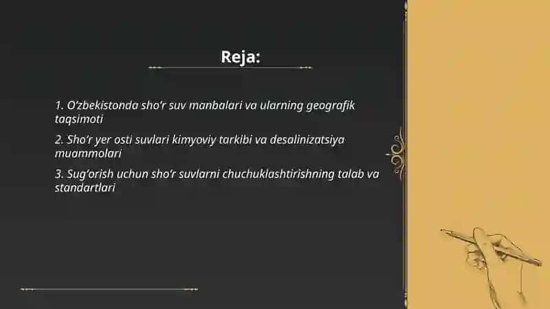 Oʻzbekiston sharoitida shoʻr suvlarni chuchuklashrirish 2