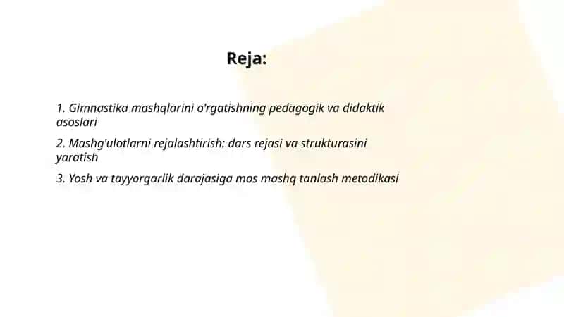 Gimnastika mashqlarini o'rgatish metodikasi 2