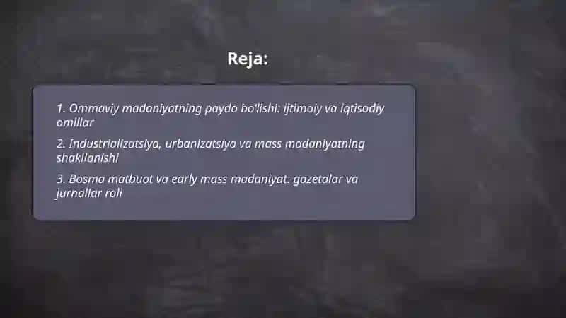 Ommaviy madaniyatning shakllanish tarixi 2