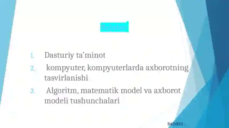 Dasturiy ta’minot kompyuter, kompyuterlarda axborotning tasvirlanishi 2