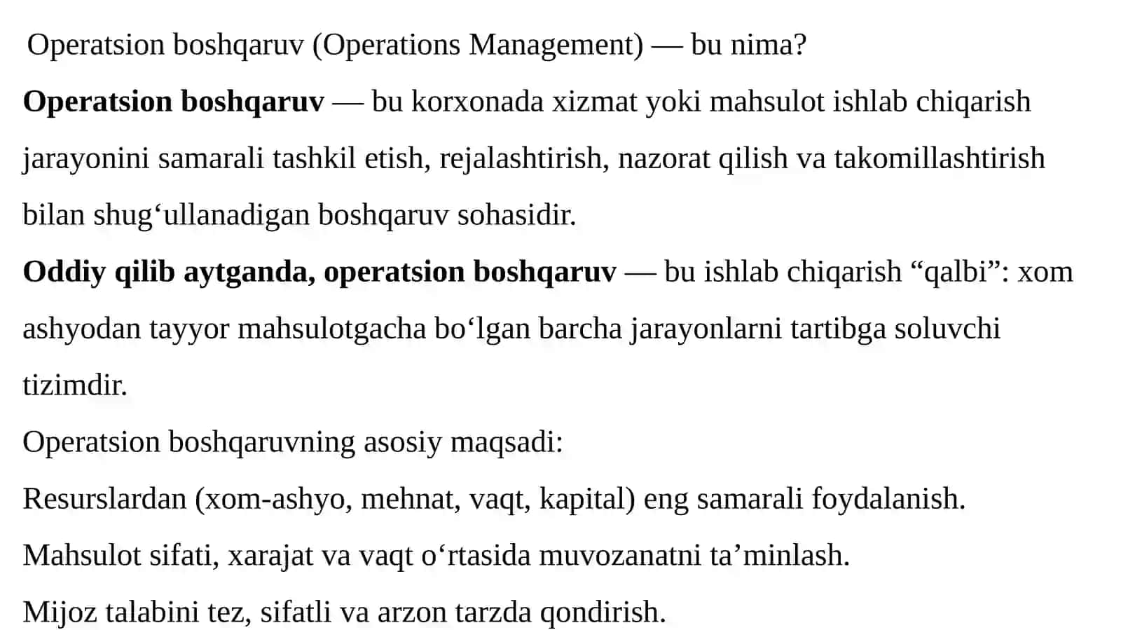 ISHLABCHIQARISH VA OPERATSIYALARNI BOSHQARISH 2