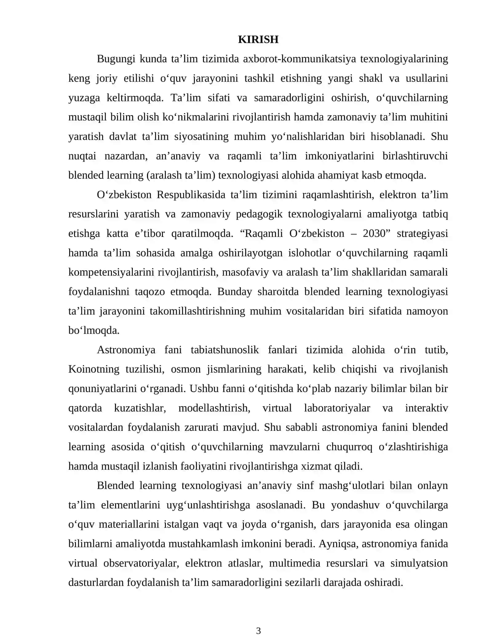 Astronomiya fanini Blended o‘qitish asosida o‘qitishning samaradorligini oshirish 2