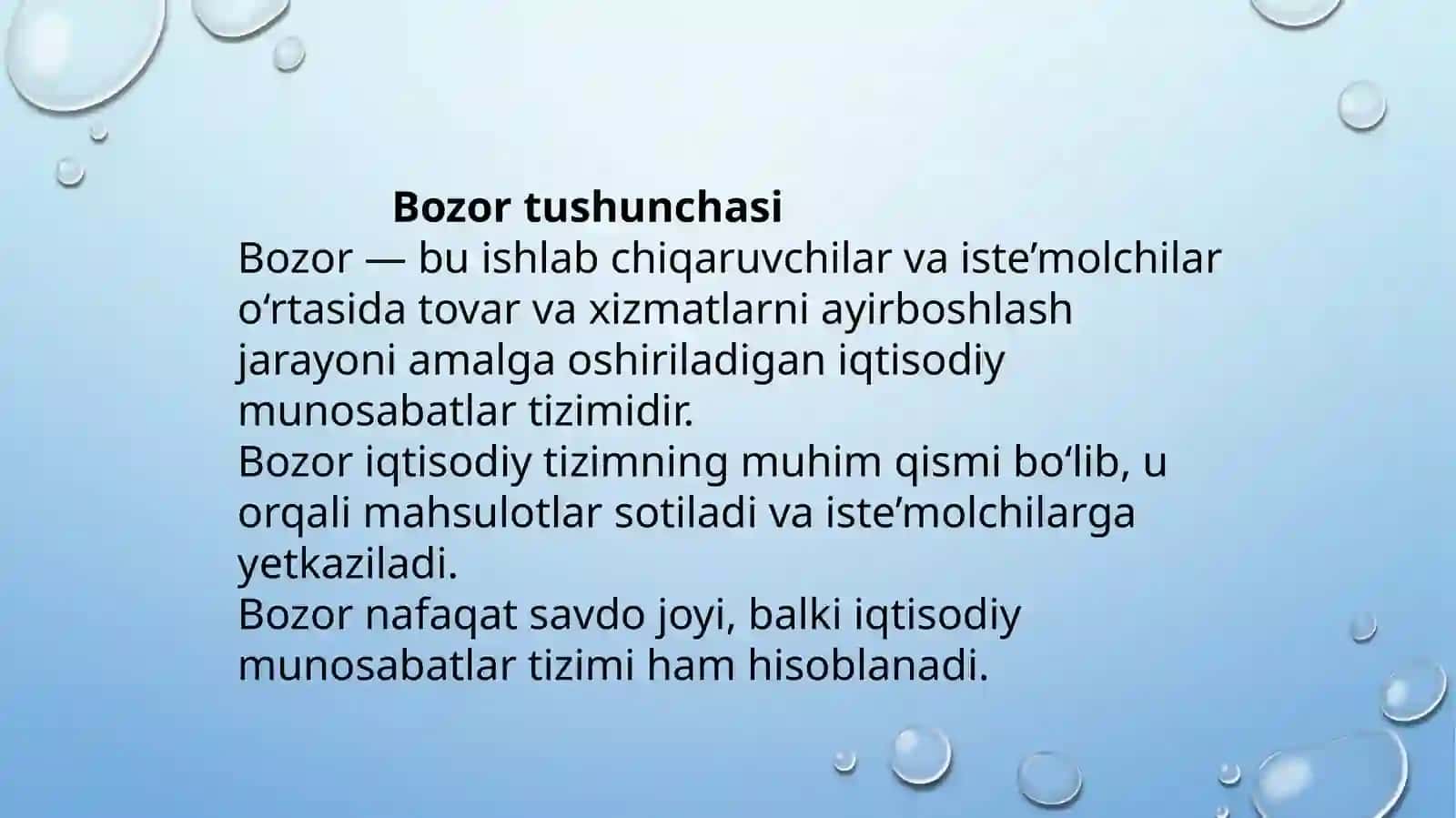 BOZORNING IQTISODIY MAZMUNI, UNING VAZIFALARI VA TURLARI 2
