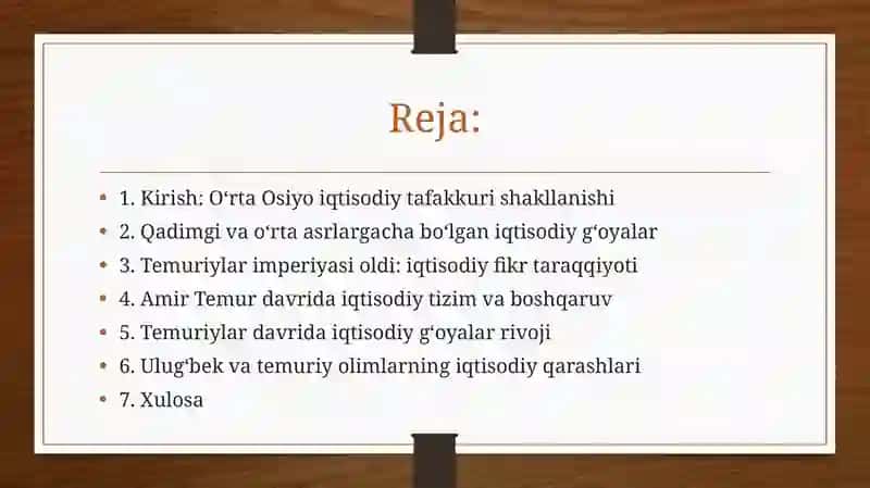 O‘RTA OSIYODA TEMURIYLAR DAVRIGACHA VA TEMURIYLAR DAVRIDAGI IQTISODIY G‘OYALAR 2