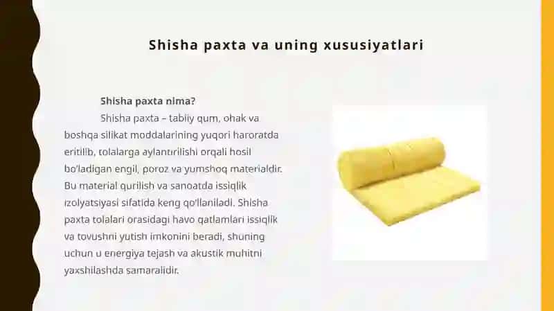 Shisha paxta asosidagi issiqlik izolyatsiya materiallari 2