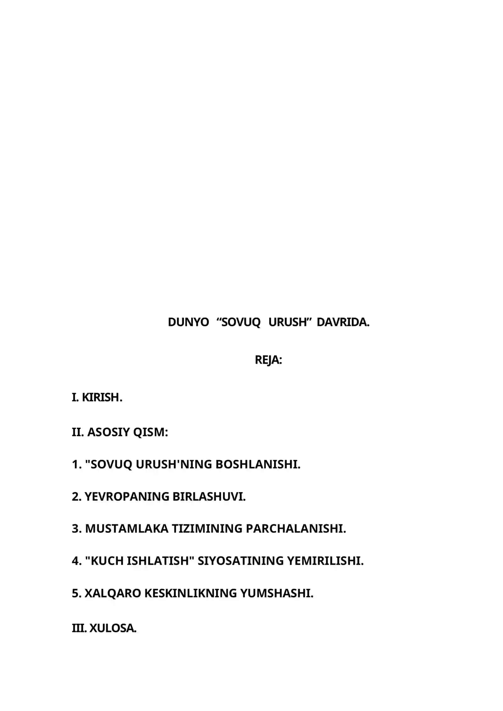 'SOVUQ URUSH'FANIDAN KURS ISHI 2
