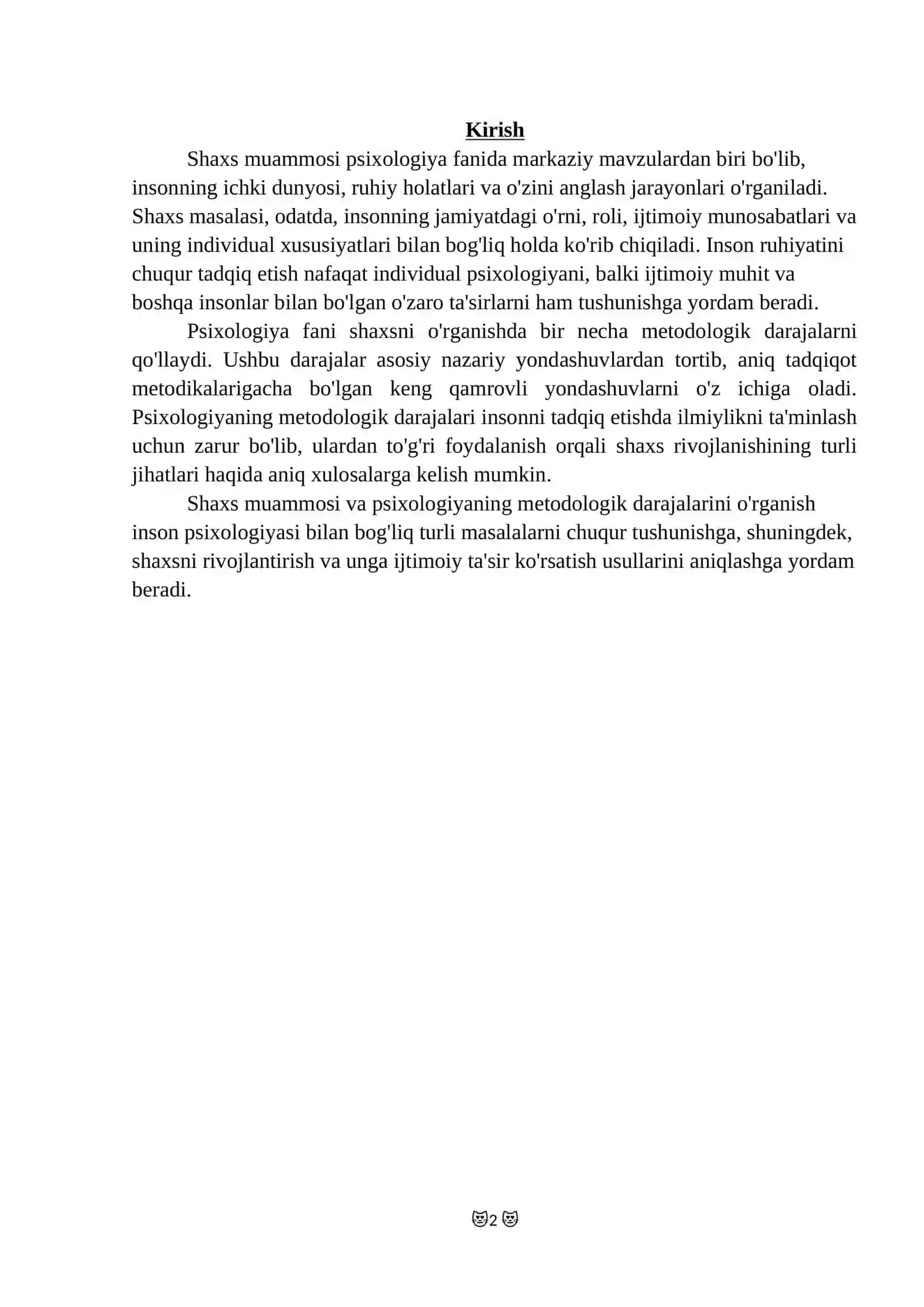 Shaxs muammosi va psixologiya fanining metodologik darajalari 2