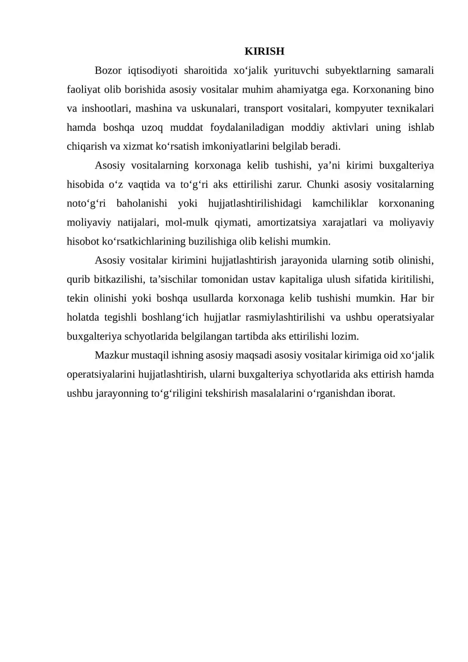 Asosiy Vositalar Kirimiga Doir Muammolarni Hujjatlashtirish va Schyotlarda Aks Ettirishning To‘G‘riligini Tekshirish 2