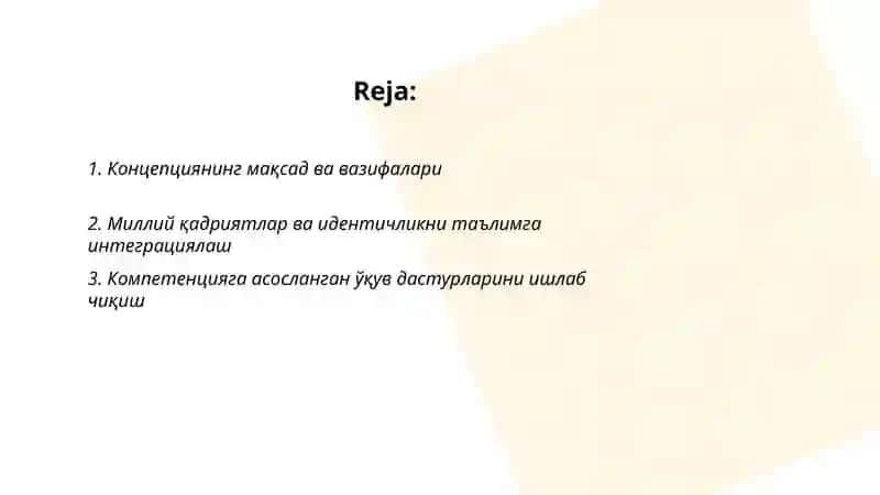 Янги ўзбекистон таълим тизимини ривожлантириш концепцияси асослари 2