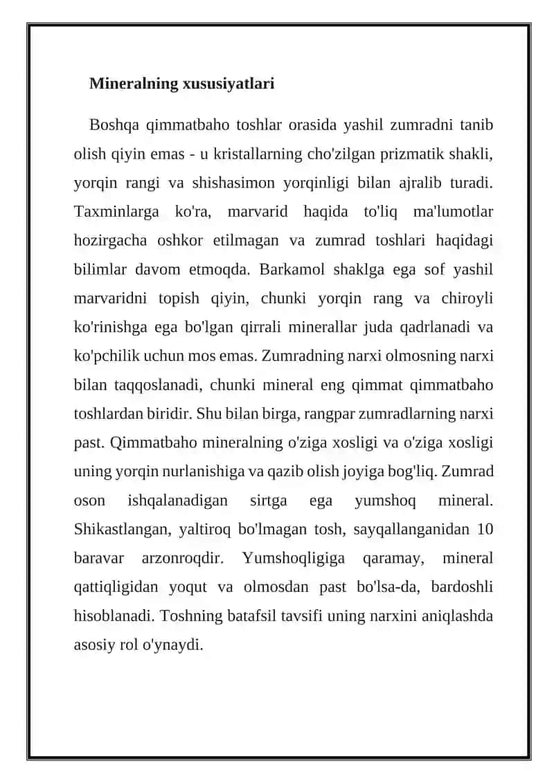 Zumrad pegmatit konining geologik tuzilishi va sanoatdagi ahamiyati 2