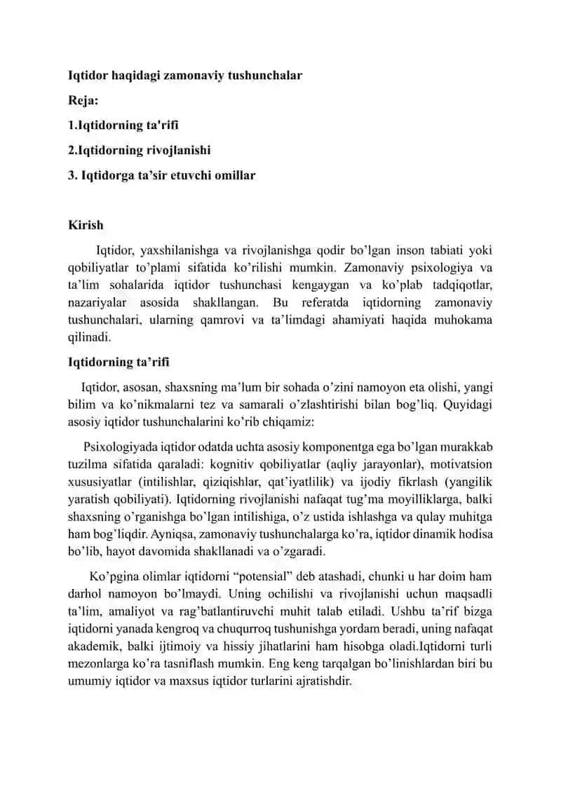 Iqtidor haqidagi zamonaviy tushunchalar 2