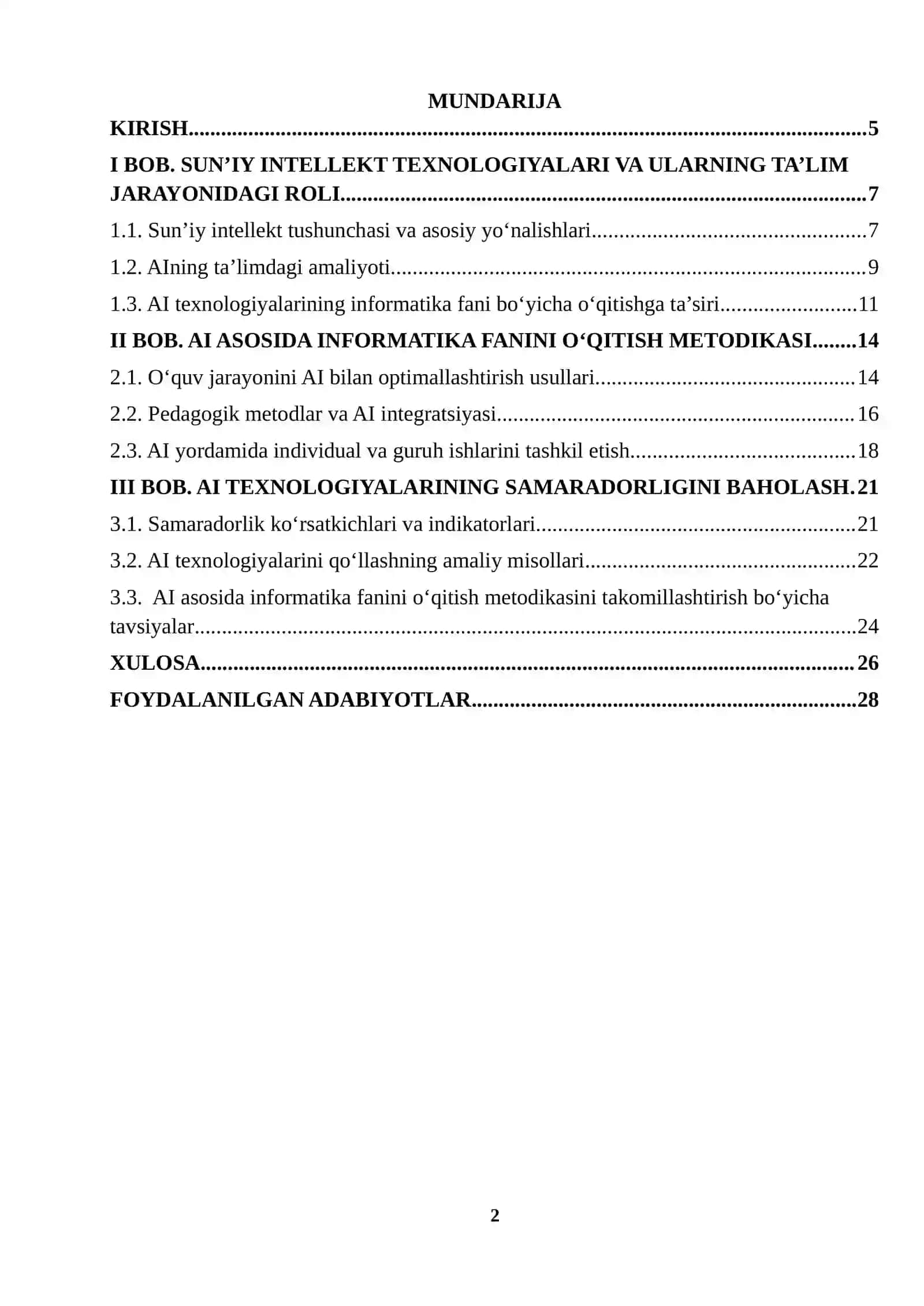 Sun’iy intellekt asosida informatika fanini o‘qitish samaradorligini oshirish metodikasi mavzusida 2