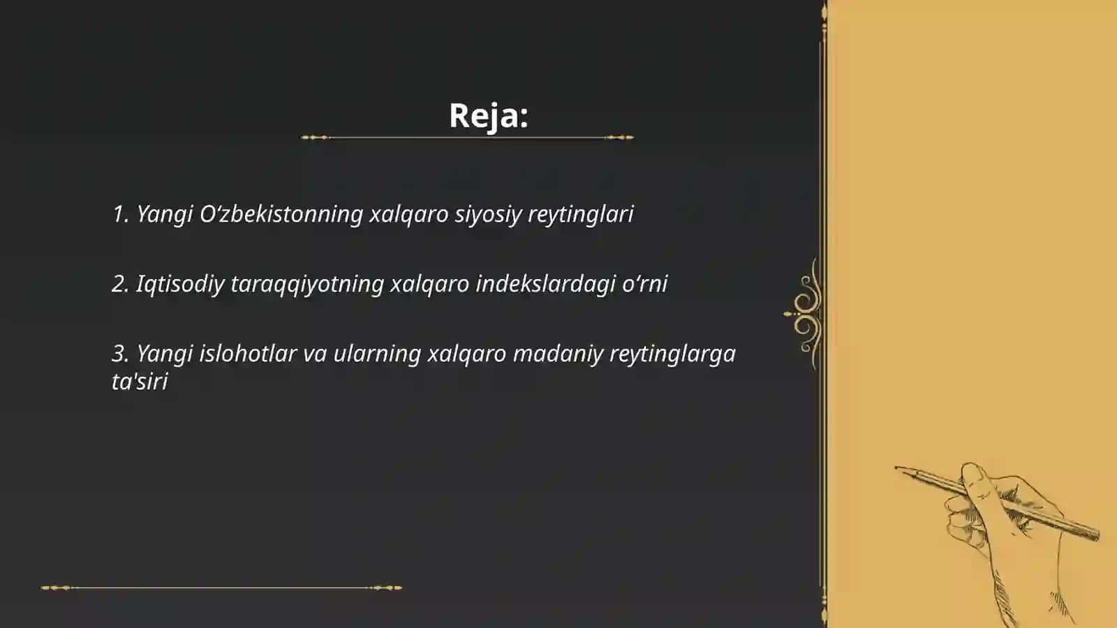 Yangi Oʻzbekistonda ijtimoiy-siyosiy iqtisodiy va madaniy hayotda roʻy berayotgan oʻzgarishlarni xalqaro reyting va indekslarini aks etishi 2