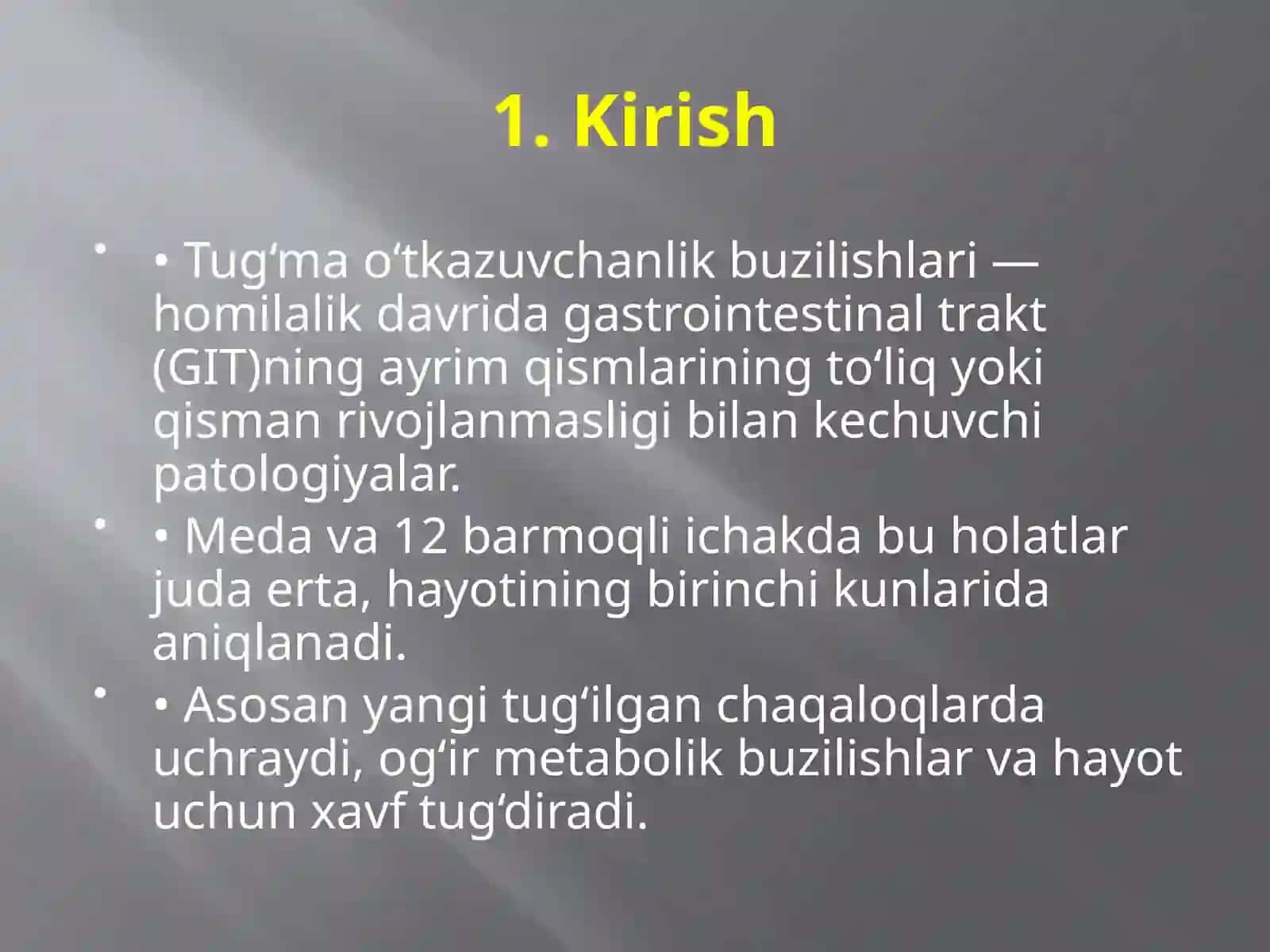 Meda va 12 Barmoqli Ichakning Tug‘ma O‘tkazuvchanlik Buzilishlari 2