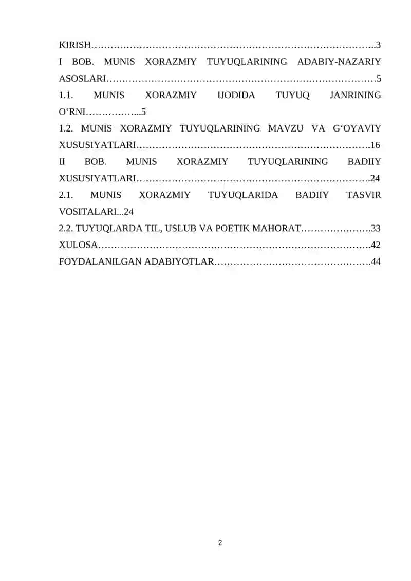 Munis Xorazmiy tuyuqlarining badiiyati. 2