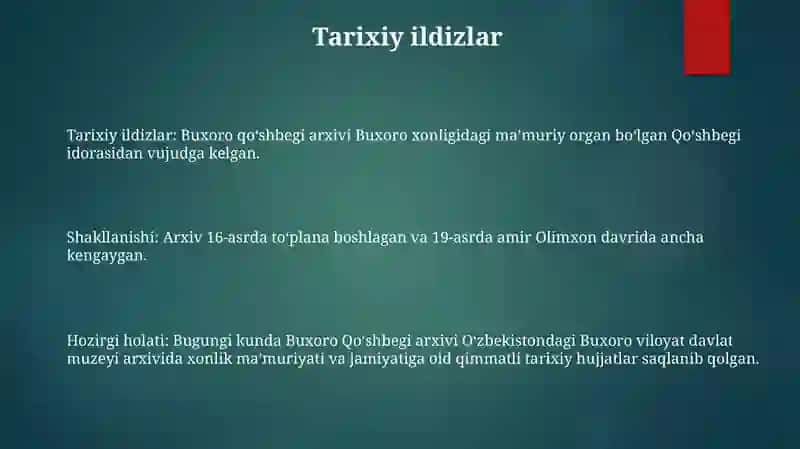 Buxoro QoʻShbegi Arxivi Shakillanish Tarixi 2