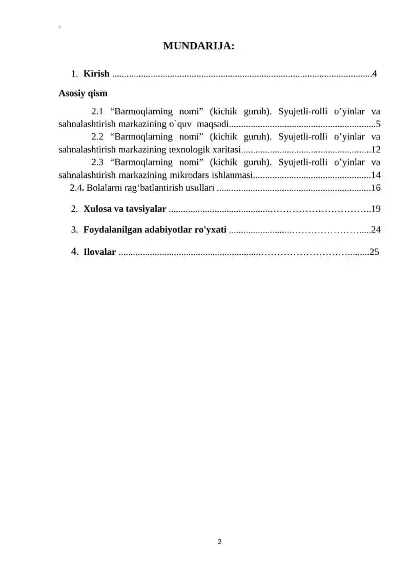 “Barmoqlarning nomi” (kichik guruh). Syujetli-rolli oʼyinlar va sahnalashtirish markazi. 2