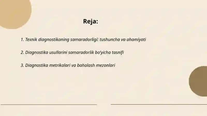 Texnik diagnostikaning samaradorligi 2