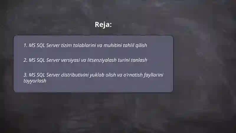 MS SQL Server ma'lumotlar bazasini boshqarish tizimi 2