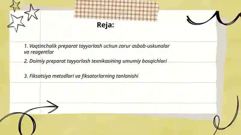 Vaqtinchalik preparat tayyorlash uchun zarur asbob-uskunalar va reagentlar 2