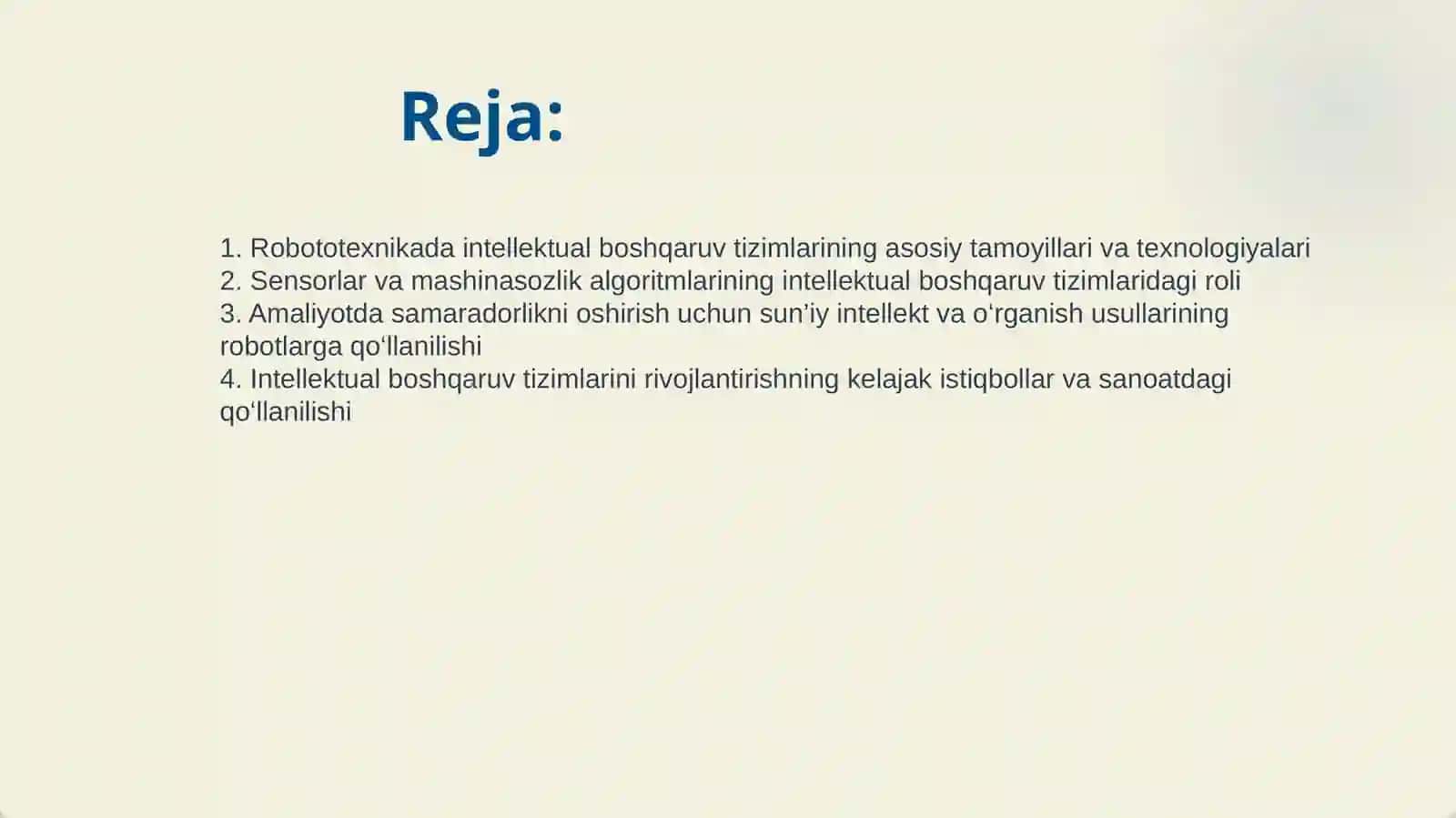 INTELLEKTUAL BOSHQARUV TIZIMLARINI ROBOTATEXNIKA YOʻNALISHIDA QOʻLLASH ISTIQBOLLARI 2