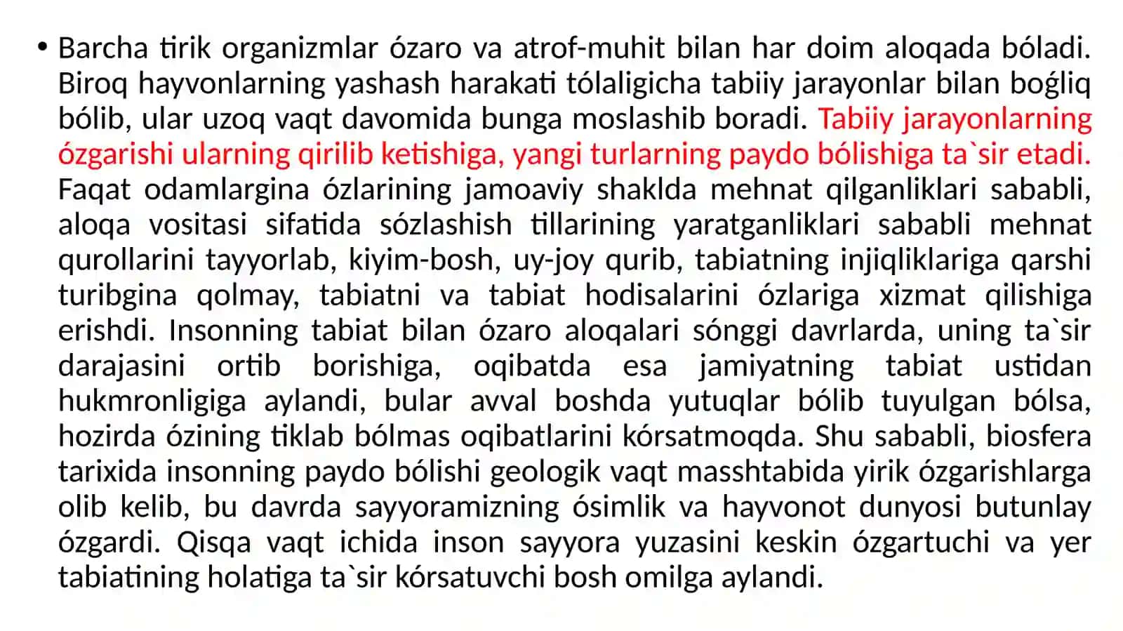 Tabiatdan foydalanishnihg asosiy bosqichlari. Dehqonchilik va chorvachilikning foyda bo‘lishi va ularning tabiiy muxitga ta’siri 2