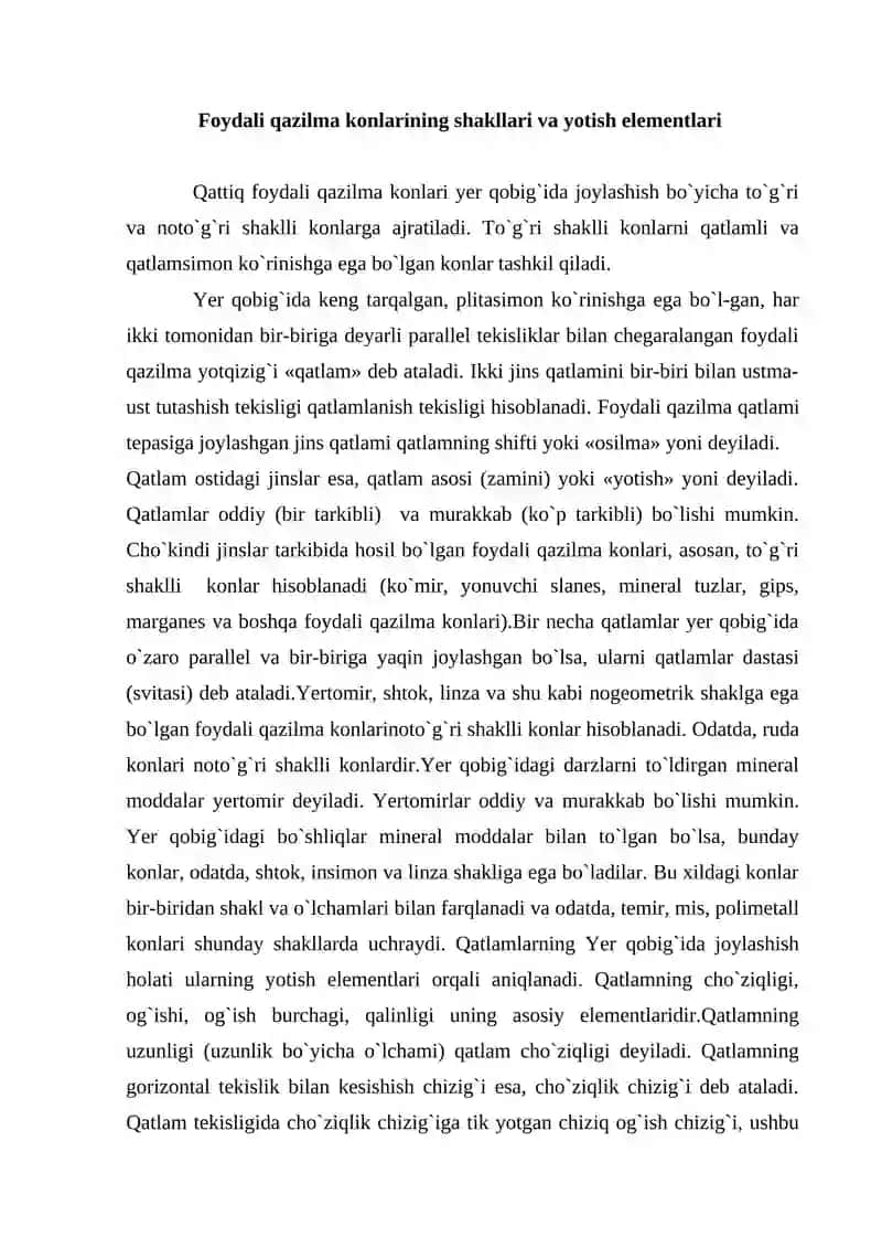 Foydali qazilma konlarining shakllari va yotish elementlari 2