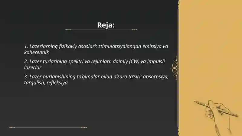 Lazerlar va ulardan tibbiyotda foydalanish 2
